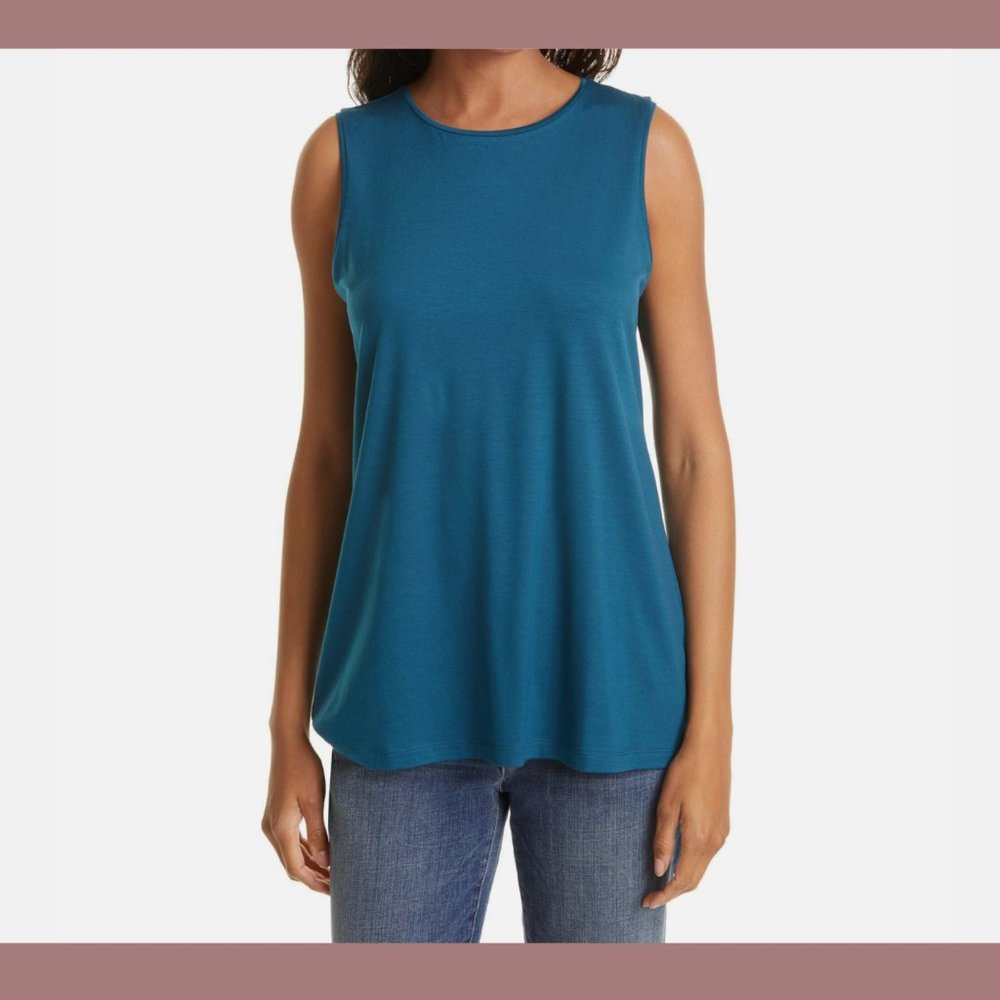 NWT Eileen Fisher [ XS ] Sleeveless Crew Neck Tunic Top in‎ Blue Spruce